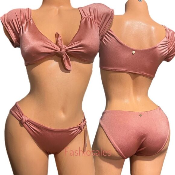 Victoria’s Secret Swim Twist off Shoulder Short-sleeve Bikini Top & Bottom Set - Picture 1 of 12